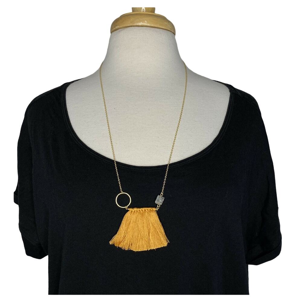 SHIRALEAH New Gold Tone Palma Saffron Fringe Stone Delicate Necklace NIP Anthro